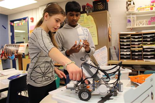Students working on robotics 